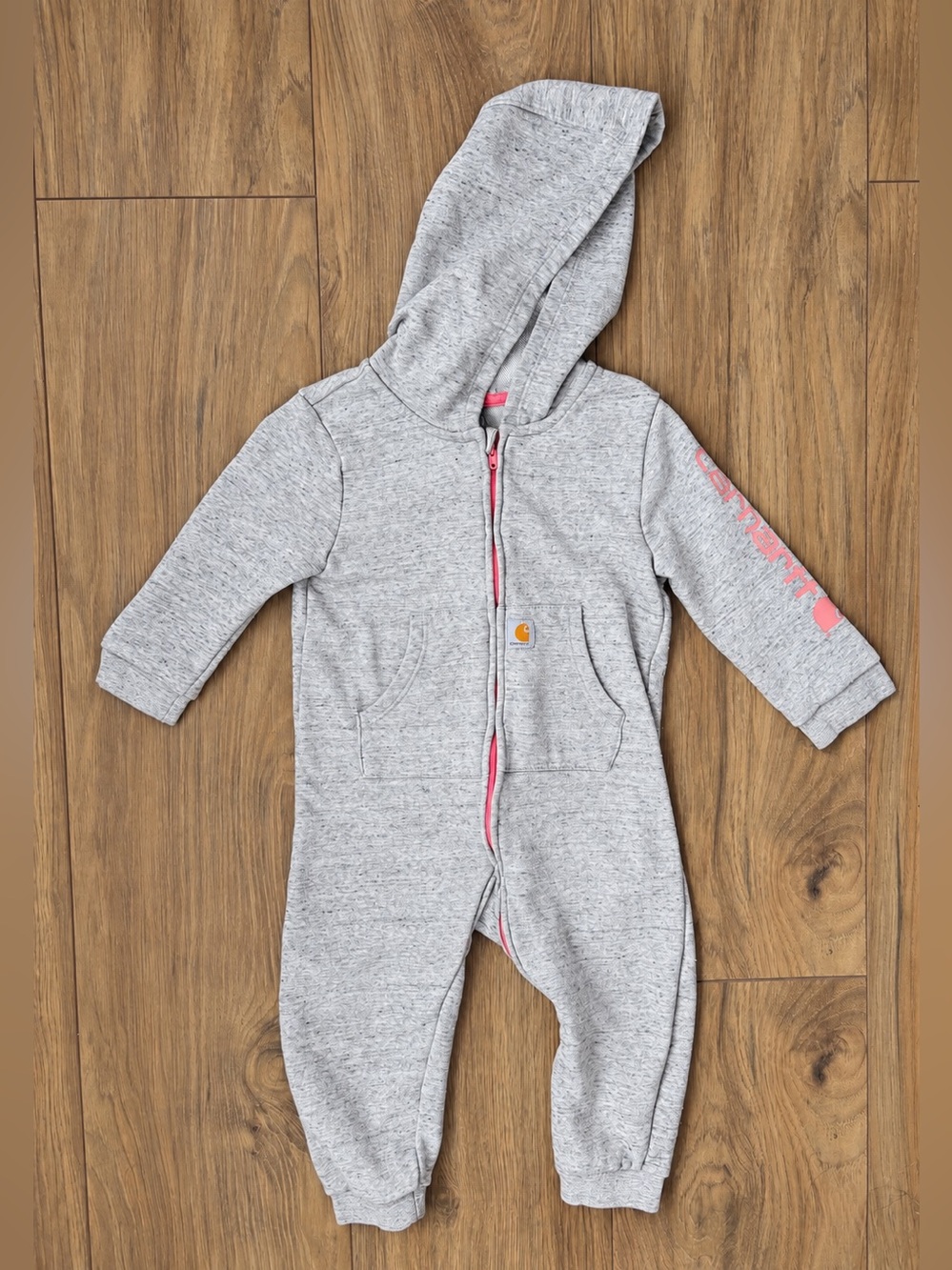 Carhartt Light Heather Gray Hooded One-Piece with Pink Accents